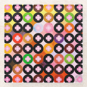 Dessous-de-verre En Verre Cercles multicolores cool et trèfles roses