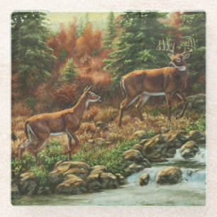 Dessous-de-verre En Verre Cerf blanc et cascade