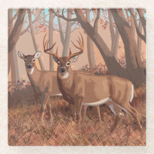 Dessous-de-verre En Verre Cerf De Virginie Dans La Forêt Style Rétro Nature