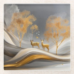 Dessous-de-verre En Verre ✨Cerf doré élégant - Art de luxe inspiré de la nat