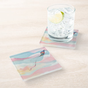 Dessous-de-verre En Verre Cerf-volant volant Peinture de ciel à l'aquarell