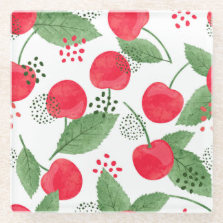 Dessous-de-verre En Verre Cerise Berries Vintage, Aquarelle Sans Fil.
