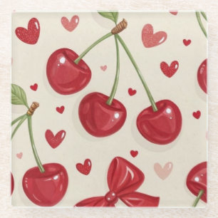 Dessous-de-verre En Verre Cerise mignonne et nœuds en ruban rouge Seamless 