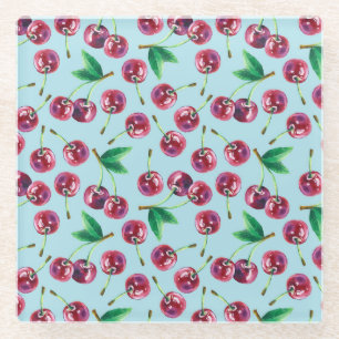 Dessous-de-verre En Verre Cerises d'aquarelle modernes : Motif de baies jute