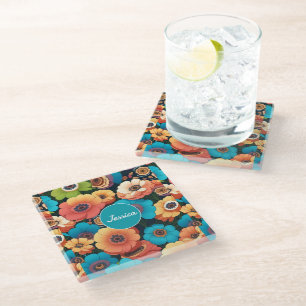 Dessous-de-verre En Verre Cerisier fleur Pastel coloré Patte personnalisée