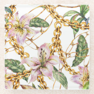 Dessous-de-verre En Verre Chaînes d'or et Lys royaux : Elégance de l'aquarel