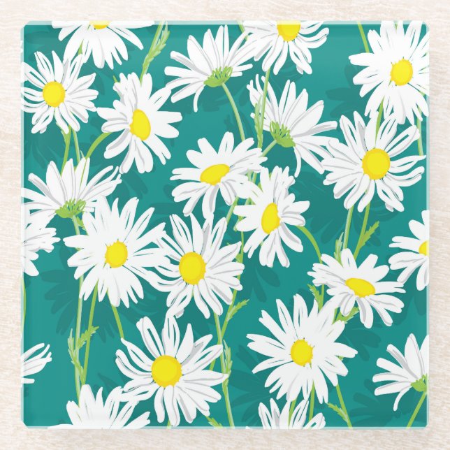 Dessous-de-verre En Verre Chamomile Turquoise : Illustration Florale Sans Me (Devant)