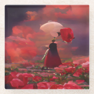 Dessous-de-verre En Verre Champ Rose Imaginaire sous le ciel