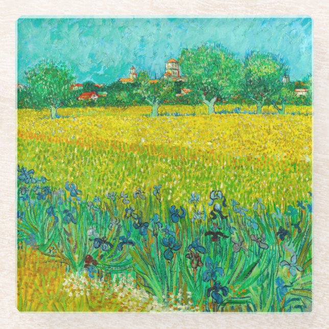 Dessous-de-verre En Verre Champ Van Gogh avec Irises près d'Arles (Devant)