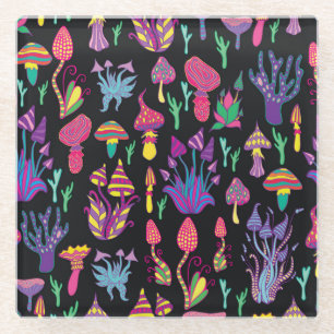 Dessous-de-verre En Verre Champignons psychédéliques Motif des couleurs arc-