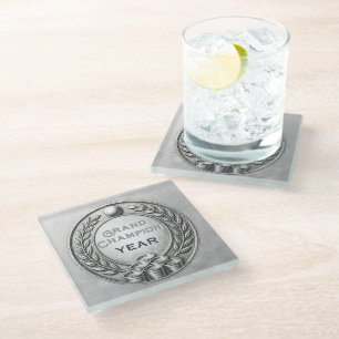 Dessous-de-verre En Verre Championnat de Beer Pong avec médaille d'argent