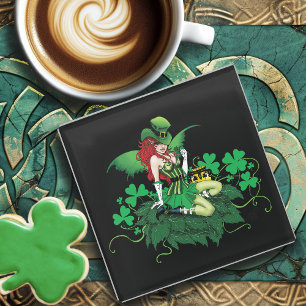 Dessous-de-verre En Verre Chance Trèfle Vert Fée Rouge Cheveux Shamrock