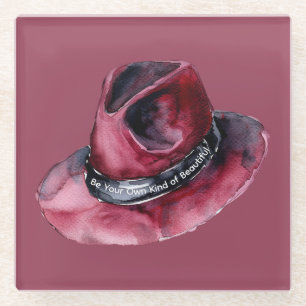 Dessous-de-verre En Verre Chapeau de cowboy de cowgirl bordeaux Citation