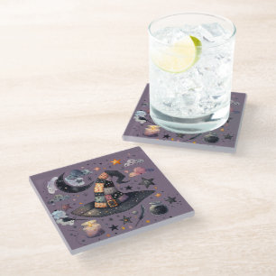 Dessous-de-verre En Verre Chapeau de sorcière fantaisiste et magie céleste