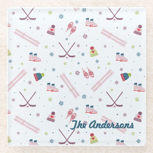Dessous-de-verre En Verre Charmant sports d'hiver personnalisés (Devant)