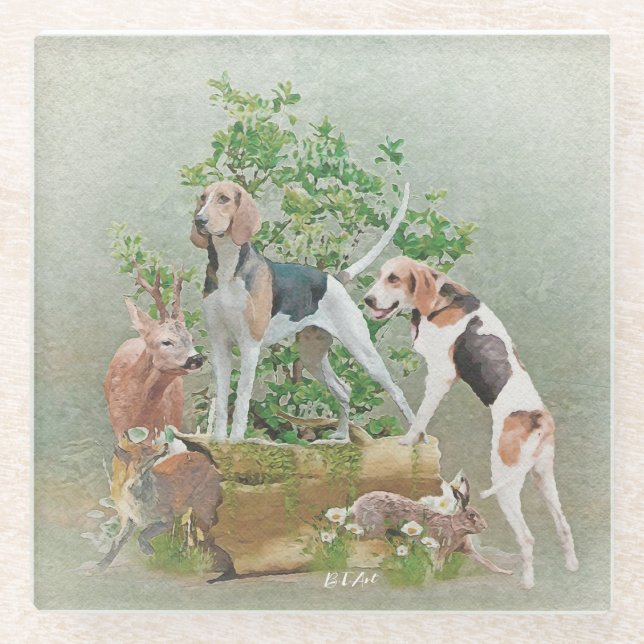 Dessous-de-verre En Verre Chasse aux chiens (Devant)