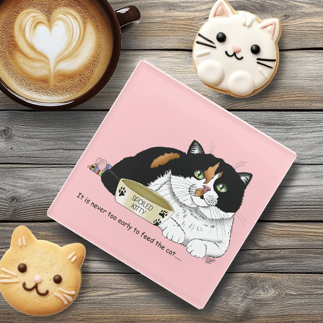 Dessous-de-verre En Verre Chat affamé au début de la matinée (Créateur téléchargé)