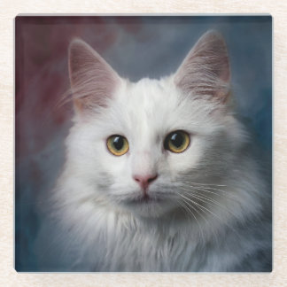 Dessous-de-verre En Verre Chat angora turc blanc rouge bleu