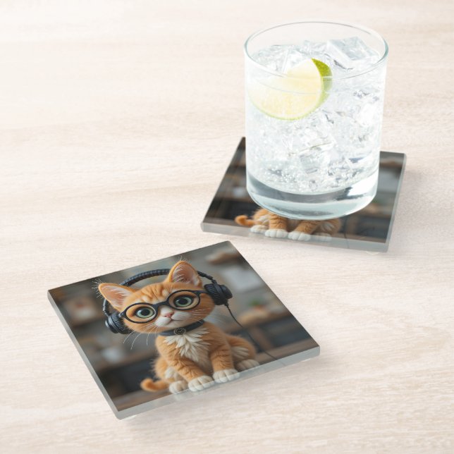 Dessous-de-verre En Verre Chat au gingembre (Incliné)