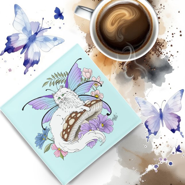 Dessous-de-verre En Verre Chat blanc (Créateur téléchargé)