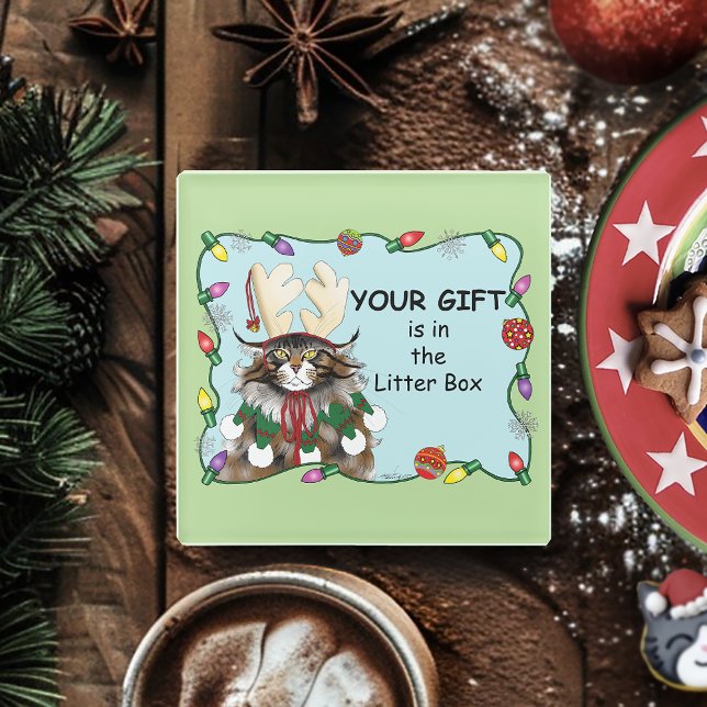 Dessous-de-verre En Verre Chat cadeau de Noël Green Funny (Créateur téléchargé)