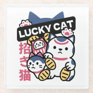 Dessous-de-verre En Verre Chat Chanceux Maneki Neko – Chat de Fortune Japona