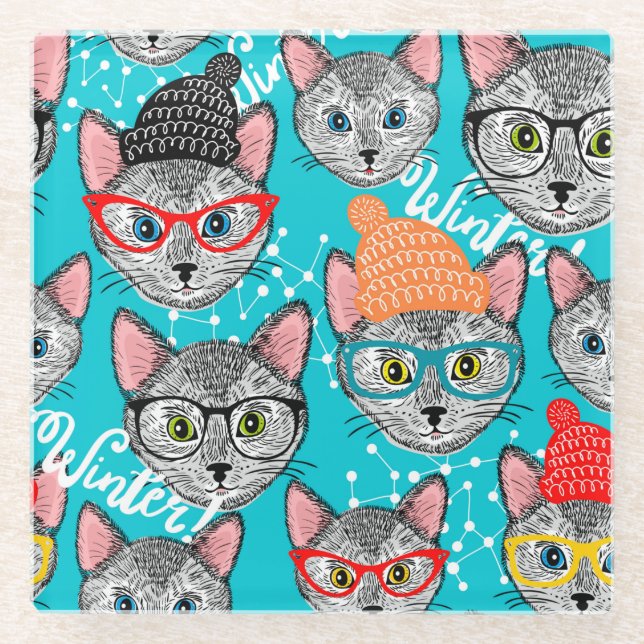 Dessous-de-verre En Verre Chat dans le casquette (Devant)