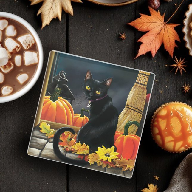 Dessous-de-verre En Verre Chat d'Halloween noir (Créateur téléchargé)