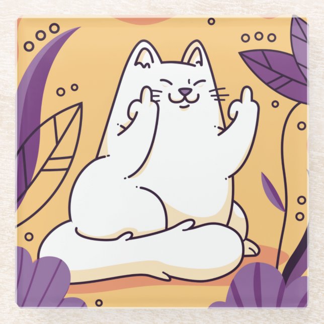 Dessous-de-verre En Verre Chat donnant le dessous de verre en verre doigt (Devant)