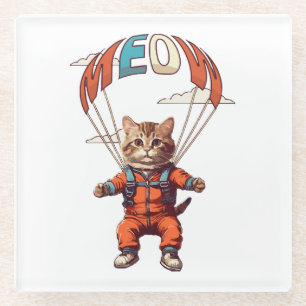 Dessous-de-verre En Verre Chat drôle de parachutisme