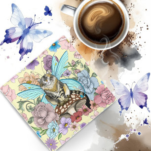 Dessous-de-verre En Verre Chat féerique tabby pastel fantaisiste floral