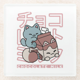 Dessous-de-verre En Verre Chat Kawaii avec du Lait au Chocolat – Pop Art Jap