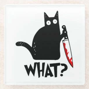 Dessous-de-verre En Verre Chat Meurtrier Avec Couteau