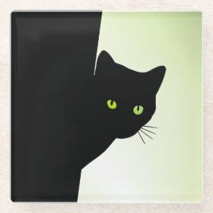 Dessous-de-verre En Verre Chat noir à oreille verte
