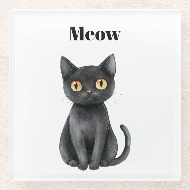 Dessous-de-verre En Verre Chat Noir Miaou   (Devant)