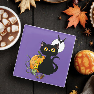 Dessous-de-verre En Verre Chat noir mignon violet Halloween citrouille effra