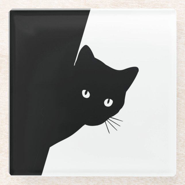 Dessous-de-verre En Verre Chat noir rusé (Devant)