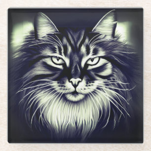 Dessous-de-verre En Verre Chat norvégien en noir et blanc