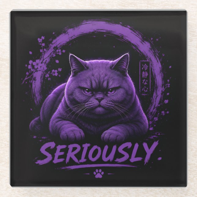 Dessous-de-verre En Verre Chat Sérieusement (Devant)