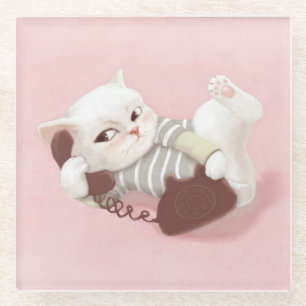 Dessous-de-verre En Verre Chat sur le téléphone