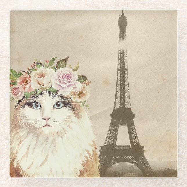 Dessous-de-verre En Verre Chat & Tour Eiffel (Devant)