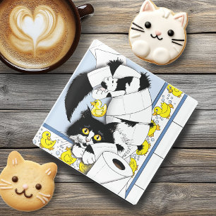 Dessous-de-verre En Verre Chat Tuxedo Joueur Papier Toilette Chaos Bleu Jaun