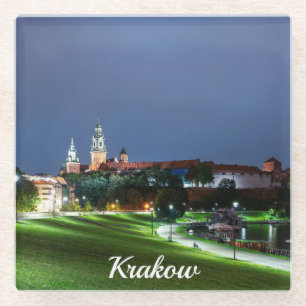 Dessous-de-verre En Verre Château Wawel la nuit à Cracovie, Pologne