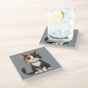Dessous-de-verre En Verre Chaton Calico Fantaisiste avec une Attitude de Cha