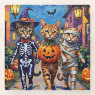 Dessous-de-verre En Verre Chats abyssins faisant Trick-or-Treating en costum