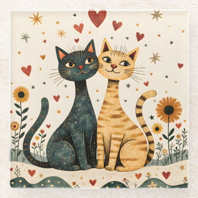 Dessous-de-verre En Verre Chats Coquets (Devant)