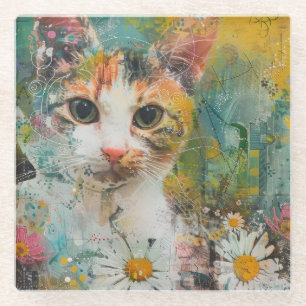 Dessous-de-verre En Verre Chats d'aquarelle Boho - Art de la féline terrestr