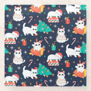 Dessous-de-verre En Verre Chats de Noël mignons