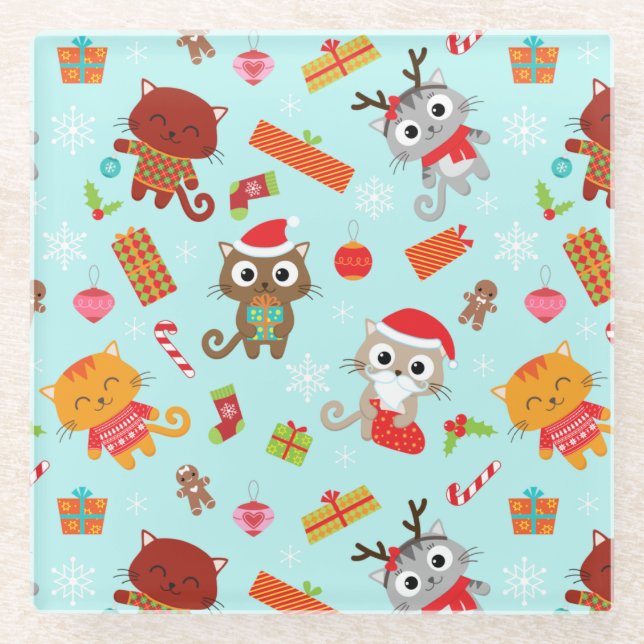 Dessous-de-verre En Verre Chats de Noël mignons (Devant)