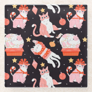 Dessous-de-verre En Verre Chats de Noël mignons
